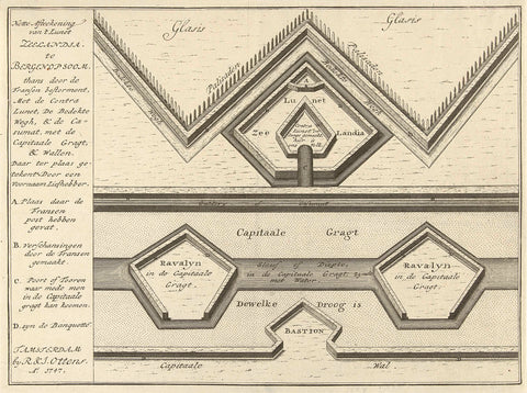 Lunet Zeelandia in the fortress of Bergen op Zoom, 1747, anonymous, 1747 Canvas Print