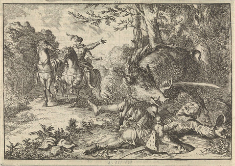 Miklós Count of Zrínyi in Croatia killed by a wild boar, 1664, Caspar Luyken, 1698 Canvas Print