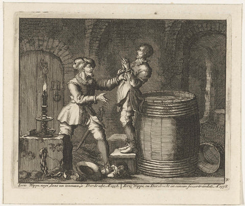 Joris Wippe in Dordrecht drowned in a barrel, 1558, Jan Luyken, 1683 - 1685 Canvas Print