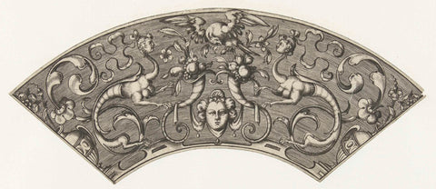 Curved frieze with a mascaron between two horns of plenty, anonymous, 1571 - 1639 Canvas Print