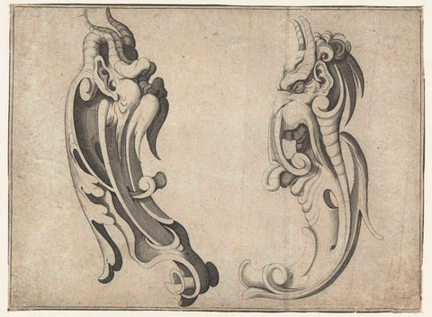 Two ornaments with a mascaron in profile, anonymous, c. 1604 - c. 1616 Canvas Print