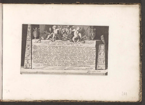 Stone tablet flanked by obelisks with hieroglyphics, anonymous, 1680 Canvas Print