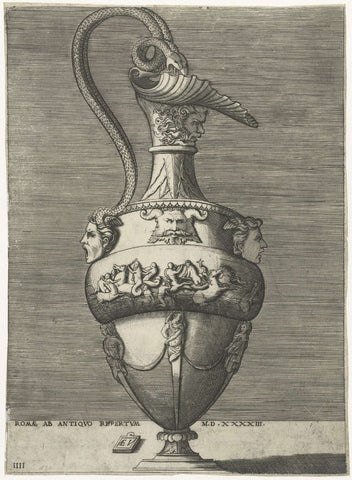 Can with an ear in the form of two snakes next to each other, Enea Vico, 1533 - 1567 Canvas Print