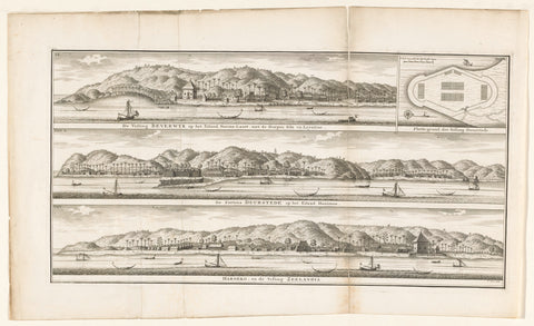 Three fortresses in the Moluccas, Frederik Ottens, 1722 - 1724 Canvas Print