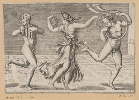 Dancing maenade and saters, Agostino Veneziano, 1516 Canvas Print