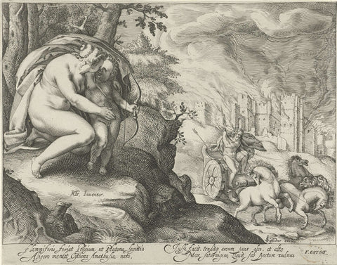 Venus encourages Cupid to shoot an arrow at Pluto, Jacob Matham (attributed to), 1606 - 1610 Canvas Print