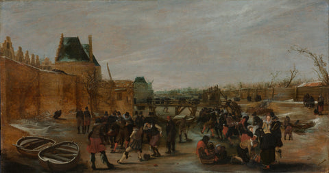 Frolicking on a Frozen Canal in a Town, Hendrick Avercamp (copy after), c. 1615 - c. 1620 Canvas Print