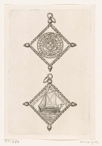 Diamond-shaped pendant with emergency coin from siege of Leiden, 1574, anonymous, 1700 - 1799 Canvas Print