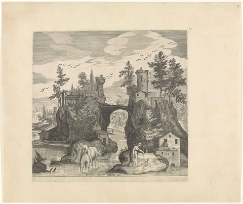 Landscape with Two Islands, Johann Sadeler (I), 1580 - 1600 Canvas Print