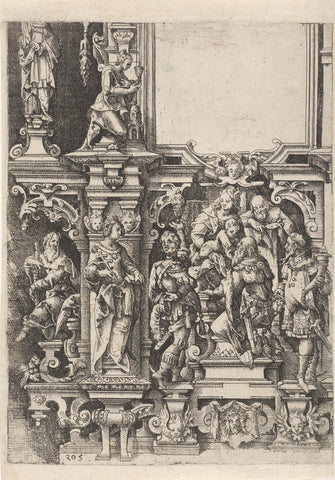 Onderste gedeelte van een retabel met de Aanbidding van de drie koningen, Wendel Dietterlin (I), 1560 - 1598 Canvas Print