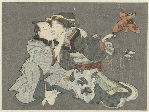 Kissing couple, anonymous, 1800 - 1899 Canvas Print