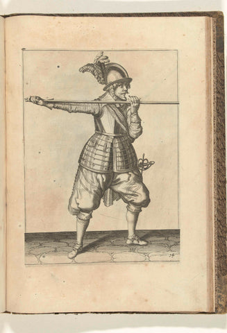 Soldaat die zijn spies met beide handen horizontaal op schouderhoogte draagt, zijn rechterhand bij de voet van het wapen (nr. 14), ca. 1600, Jacob de Gheyn (II) (workshop of), 1597 - 1608 Canvas Print