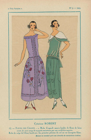 Très Parisien, 1923, No 7: 12.- FLEURS DES CHAMPS. - 1. Robe d ́organdi..., anonymous, 1923 Canvas Print