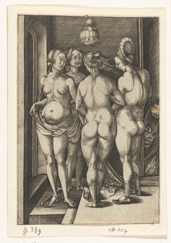 Four witches, Israhel van Meckenem, 1455 - 1503 Canvas Print