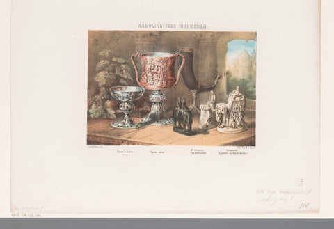 Carolingian cups, drinking horn and figurines, David van der Kellen (1827-1895), 1857 - 1864 Canvas Print