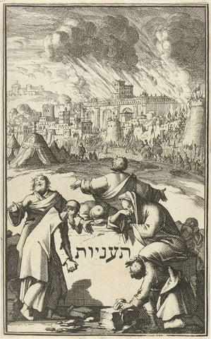 Seven mourning and lamenting Israelites surround a stone, Jan Luyken, 1689 Canvas Print