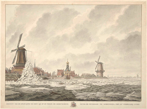 View of the curling of the ice, on and against the parapet agter de Runmolen in Gorinchem, den 20.n Februarij 1799, Cornelis de Jonker, 1807 Canvas Print