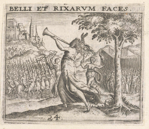 Woman signals the start of the fight, Theodor de Bry, 1596 Canvas Print