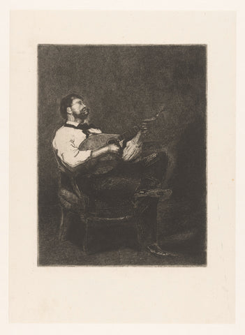 Guitar player on a chair, François Bonvin, 1861 Canvas Print