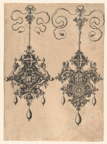 Two pendants with sundial, anonymous, 1581 Canvas Print