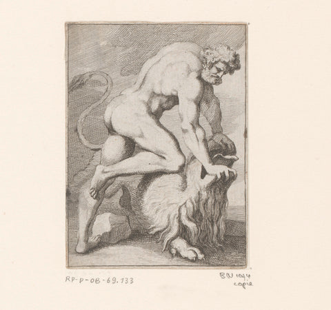 Hercules in battle with a lion, anonymous, Sébastien Leclerc (I) (copy after), 1647 - 1714 Canvas Print