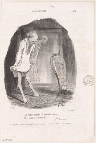 Old man in nightgown looks at his legs at the mirror, Honoré Daumier, 1840 Canvas Print