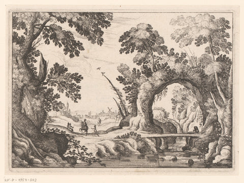 Landscape with bridge over river, Nicolas Cochin (attributed to), 1620 - 1686 Canvas Print