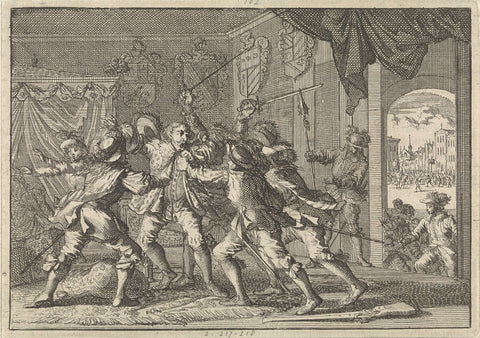 In Lisbon, the Spanish statesman Miguel de Vasconcelos is killed in his palace during the release of the Portuguese of Spain, 1640, Caspar Luyken, 1698 Canvas Print