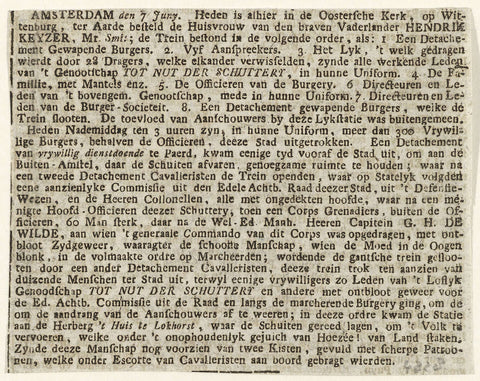 Clippings from the Amsterdamsche Courant of 7 June 1787, anonymous, 1787 Canvas Print