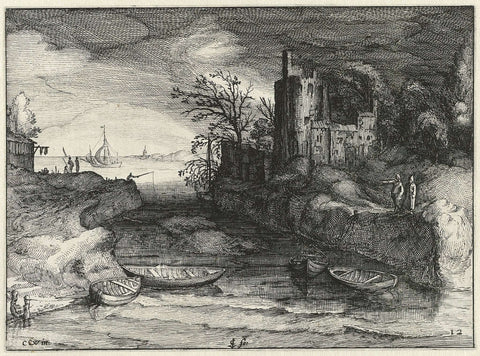 Landscape with sloops, Claes Jansz. Visscher (II), c. 1610 - c. 1633 Canvas Print