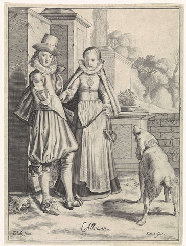 Elegant paar in Duitse kleding, Cornelis van Kittensteyn, 1610 - 1638 Canvas Print