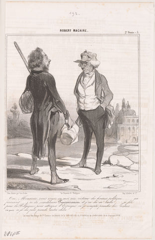 Robert Macaire tells a man why he is leaving France, Honoré Daumier, 1840 Canvas Print