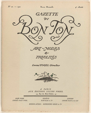 Gazette du Bon Ton. Art - Modes & Frivolités, No. 10 - 1921, 4th Year, Lucien Vogel, 1921 Canvas Print