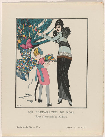 Gazette du Bon Ton, 1914 - No. 1, Pl. IV: Les Préparatifs de Noël / Robe d'après-midi de Redfern, Francisco Javier Gosé, 1914 Canvas Print