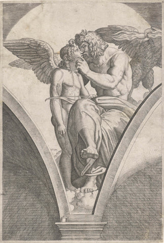 Jupiter met adelaar omhelst Amor met pijl en boog, Marcantonio Raimondi, 1517 - 1520 Canvas Print