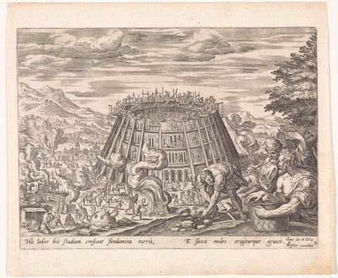 Construction of the tower of Babel, Hans Collaert (I) (attributed to), 1643 Canvas Print