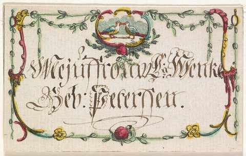 Name card for Miss Wenke, c. 1770, anonymous, 1760 - 1775 Canvas Print