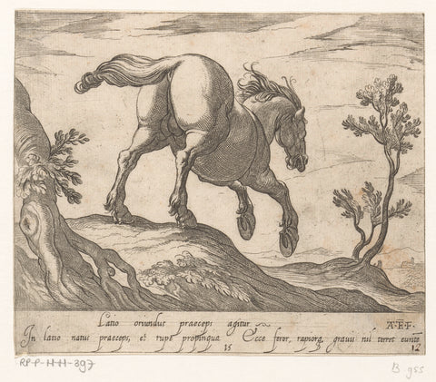 Horse running down a hill, seen from behind, Antonio Tempesta, 1590 Canvas Print