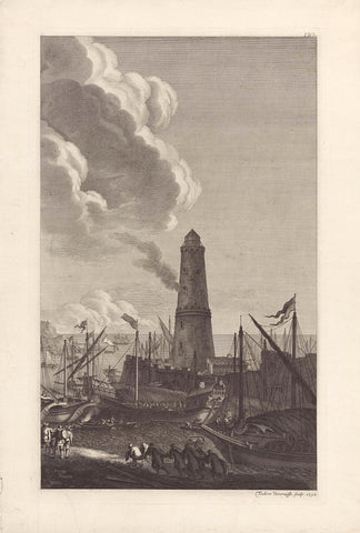 Ships in Harbor with a Lighthouse, Theodor Vercruys, 1732 Canvas Print