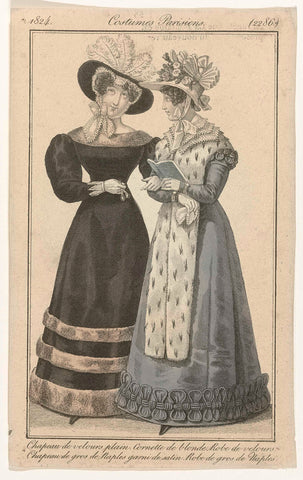 Journal des Dames et des Modes, Costumes Parisiens, 1824, (2286): Chapeau de velours plain (...), anonymous, 1824 Canvas Print