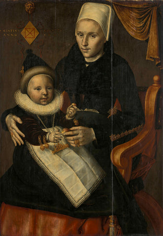 Mother and Child in Noord-Holland Costume, Jan Claesz. (attributed to), 1601 Canvas Print