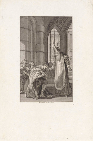 Emperor Theodosius I throws himself on his knees before Ambrose, Reinier Vinkeles (I), 1804 Canvas Print