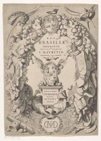 Coat of arms of Brazil in frame with coat of arms and monogram of Johan Maurits, Count of Nassau-Siegen, Jan van Brosterhuyzen (possibly), 1647 Canvas Print