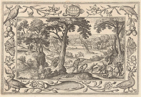 Boar hunting, Adriaen Collaert, 1582 - 1586 Canvas Print