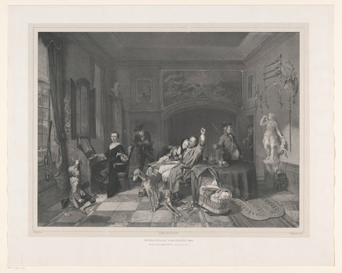 Young married couple in interior with hunters, Gerhardus Fredericus Eilbracht, 1849 Canvas Print