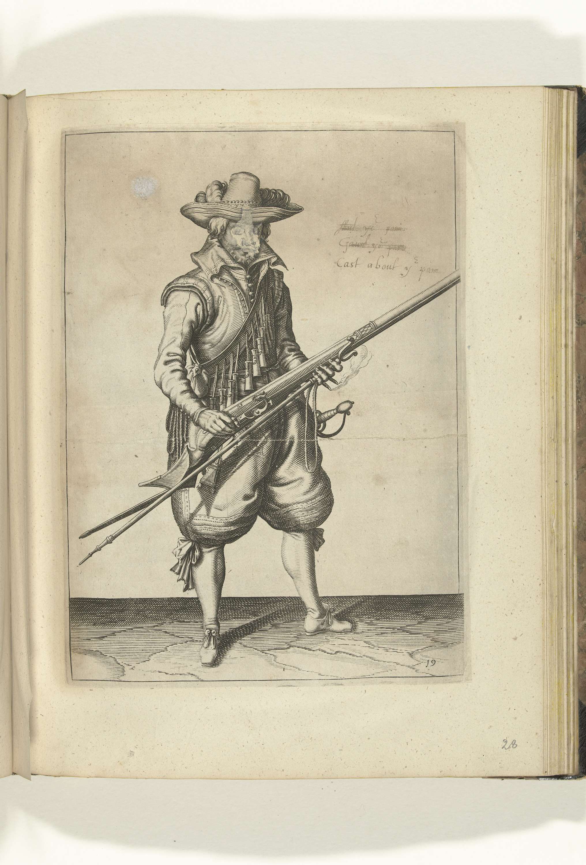 Soldier who shakes gunpowder from his musket (