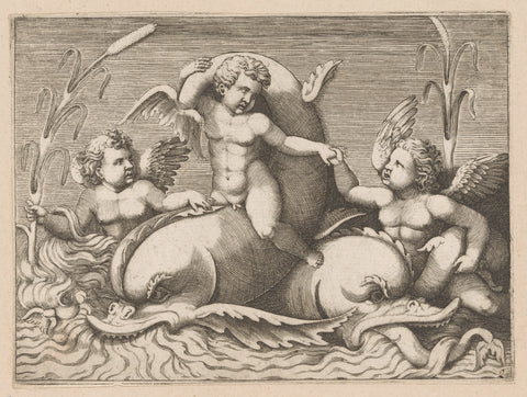 Three putti with dolphins, anonymous, in or after 1540 Canvas Print