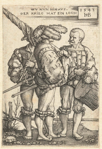 Standard bearer, tambourine and flute player, Hans Sebald Beham, 1543 Canvas Print