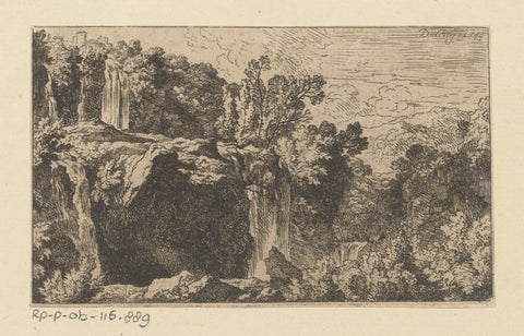 Arcadian landscape with waterfall, Christian Wilhelm Ernst Dietrich, 1744 Canvas Print