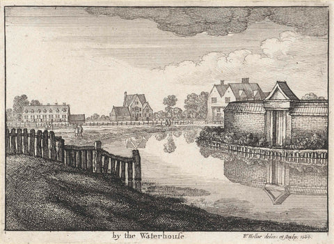 View of houses along a river near London, Wenceslaus Hollar, 1665 Canvas Print